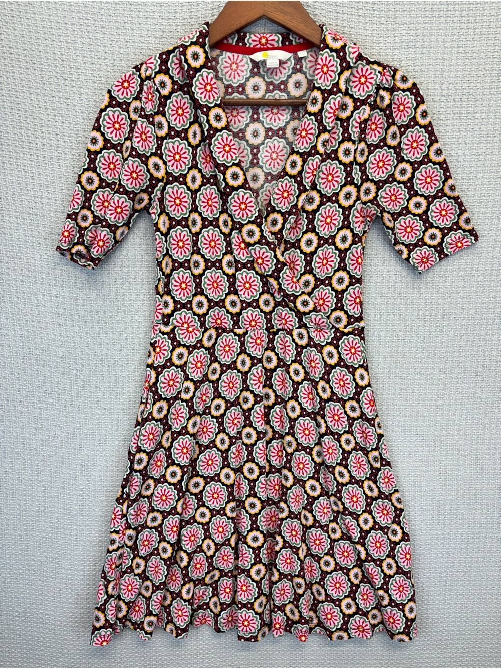 Boden Womens Wrap Jersey Dress UK 10 US 2P MultiColor Floral Daisy Preppy Boho